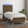Cama box spring colchón y luces LED tela marrón oscuro 90x200cm