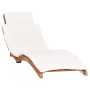 Tumbona plegable con cojín blanco crema madera maciza de teca