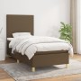 Cama box spring con colchón tela marrón oscuro 90x200 cm