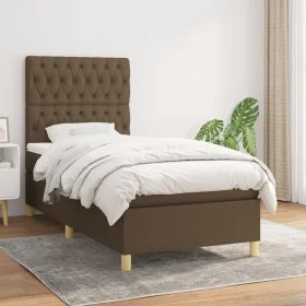 Box spring bed with dark brown fabric mattress 90x200 cm by , Beds and slatted bases - Ref: Foro24-3142548, Price: 341,63 €, ...