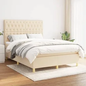Box spring bed with cream fabric mattress 140x190 cm by , Beds and slatted bases - Ref: Foro24-3142574, Price: 526,91 €, Disc...