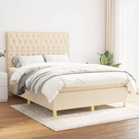 Box spring bed with cream fabric mattress 140x190 cm by , Beds and slatted bases - Ref: Foro24-3142574, Price: 526,91 €, Disc...