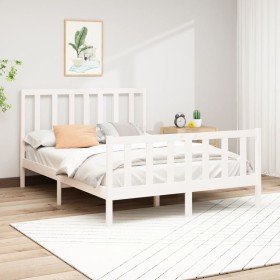 Estructura de cama sin colchón madera de pino blanca 140x190 cm Estructura de cama sin colchón madera de pino blanca 140x190 cm