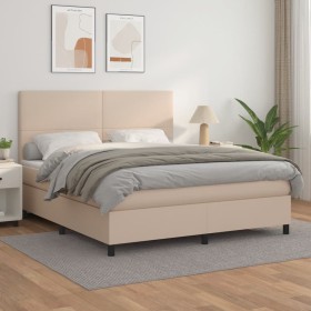 Cama box spring con colchón cuero sintético capuchino 180x200cm