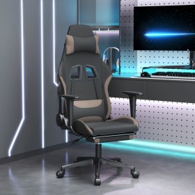 Silla gaming de masaje con reposapiés tela negro y gris taupe