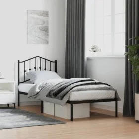 Bed frame with black metal headboard 90x200 cm by , Beds and slatted bases - Ref: Foro24-373782, Price: 67,02 €, Discount: %