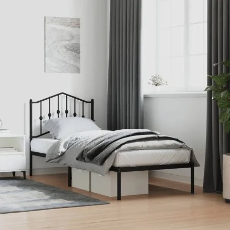 Bed frame with black metal headboard 90x200 cm by , Beds and slatted bases - Ref: Foro24-373782, Price: 67,02 €, Discount: %
