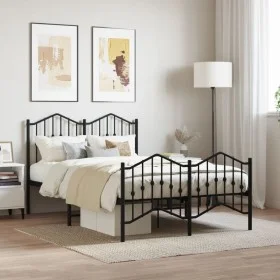 Bed frame with headboard and black metal footboard 120x190cm by , Beds and slatted bases - Ref: Foro24-373804, Price: 98,34 €...