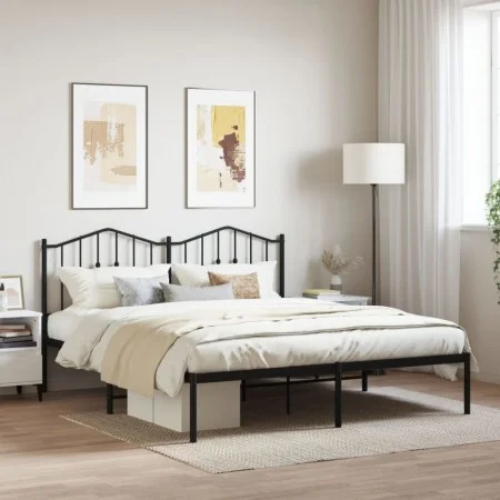 Bed frame with black metal headboard 183x213 cm by , Beds and slatted bases - Ref: Foro24-373794, Price: 100,43 €, Discount: %