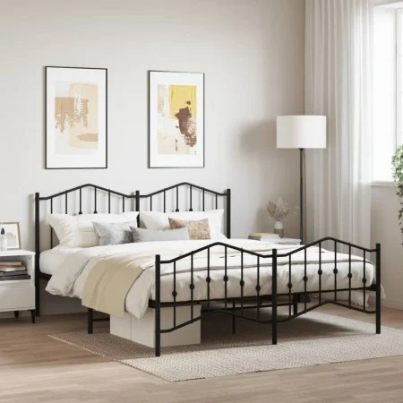 Estructura de cama cabecero y estribo metal negro 183x213 cm de , Camas y somieres - Ref: Foro24-373812, Precio: 121,40 €, De...