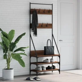 Coat rack with brown oak shoe rack 72x34x184 cm by , Dresser Organizers and Bar Hangers - Ref: Foro24-837831, Price: 73,92 €,...