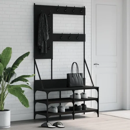 Perchero con zapatero negro 100x40x184 cm de , Organizadores de vestidores y perchas de barra - Ref: Foro24-837852, Precio: 9...