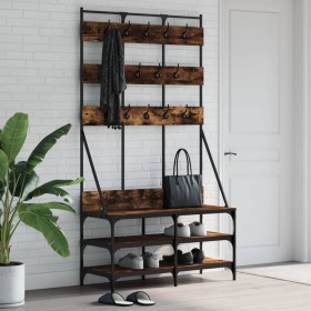 Coat rack with smoked oak shoe rack 100x40x184 cm by , Dresser Organizers and Bar Hangers - Ref: Foro24-837859, Price: 95,21 ...