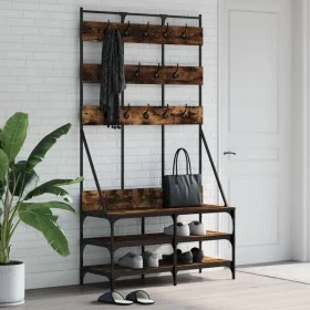 Coat rack with smoked oak shoe rack 100x40x184 cm by , Dresser Organizers and Bar Hangers - Ref: Foro24-837859, Price: 94,42 ...