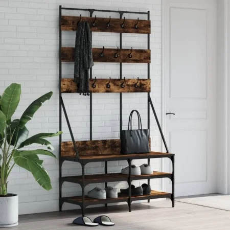 Coat rack with smoked oak shoe rack 100x40x184 cm by , Dresser Organizers and Bar Hangers - Ref: Foro24-837859, Price: 94,42 ...
