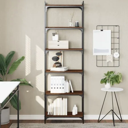 Bookcase with 6 shelves engineered wood brown oak 60x30x188 cm by , Bookcases and shelves - Ref: Foro24-837666, Price: 75,23 ...