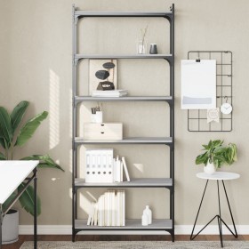 Bookcase with 6 shelves Sonoma gray engineered wood 80x30x188 cm by , Bookcases and shelves - Ref: Foro24-837685, Price: 81,1...