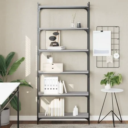 Bookcase with 6 shelves Sonoma gray engineered wood 80x30x188 cm by , Bookcases and shelves - Ref: Foro24-837685, Price: 80,1...