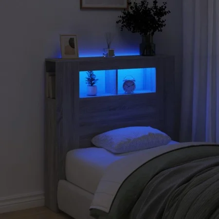 Sonoma gray engineered wood LED headboard 100x18.5x103.5 cm by , Headboards and footboards - Ref: Foro24-837335, Price: 59,12...