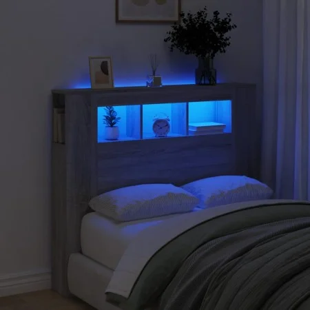 Cabecero LED madera ingeniería gris Sonoma 120x18,5x103,5 cm de , Cabeceros y pies de cama - Ref: Foro24-837342, Precio: 73,6...