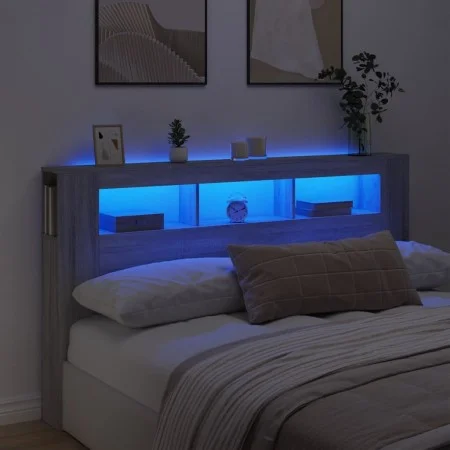 Sonoma gray engineered wood LED headboard 180x18.5x103.5 cm by , Headboards and footboards - Ref: Foro24-837363, Price: 100,7...