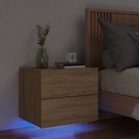 Mesita de noche de pared con luces LED roble Sonoma de , Mesitas de noche - Ref: Foro24-836816, Precio: 53,32 €, Descuento: %