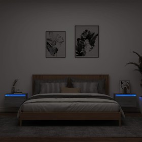 Wand-Nachttische mit LED-Leuchten 2 Einheiten grau Sonoma von , Nachttische - Ref: Foro24-836837, Preis: 74,39 €, Rabatt: %