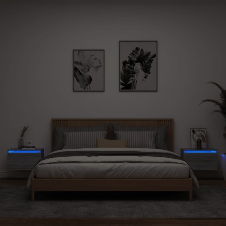 Wall bedside tables with LED lights 2 units gray Sonoma by , Nightstands - Ref: Foro24-836837, Price: 74,39 €, Discount: %