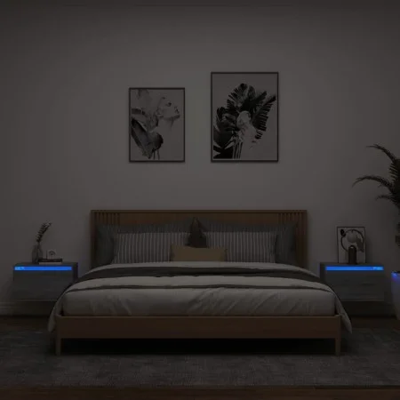 Wall bedside tables with LED lights 2 units gray Sonoma by , Nightstands - Ref: Foro24-836837, Price: 72,79 €, Discount: %