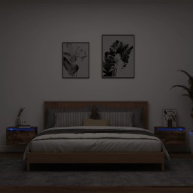 Wall bedside tables with LED lights 2 pcs smoked oak by , Nightstands - Ref: Foro24-836835, Price: 73,93 €, Discount: %