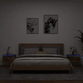 Wall bedside tables with LED lights 2 pcs smoked oak by , Nightstands - Ref: Foro24-836835, Price: 72,25 €, Discount: %