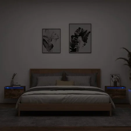 Wall bedside tables with LED lights 2 pcs smoked oak by , Nightstands - Ref: Foro24-836835, Price: 72,25 €, Discount: %