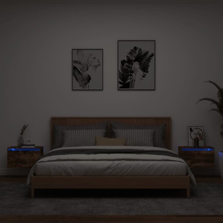 Wand-Nachttische mit LED-Leuchten, 2 Stück, geräucherte Eiche von , Nachttische - Ref: Foro24-836835, Preis: 73,93 €, Rabatt: %
