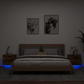Wall bedside tables with LED lights 2 pcs smoked oak by , Nightstands - Ref: Foro24-836821, Price: 81,69 €, Discount: %