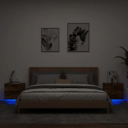 Wall bedside tables with LED lights 2 pcs smoked oak by , Nightstands - Ref: Foro24-836821, Price: 80,68 €, Discount: %