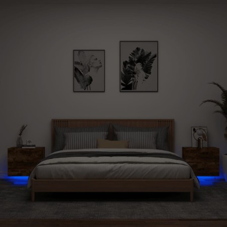 Wand-Nachttische mit LED-Leuchten, 2 Stück, geräucherte Eiche von , Nachttische - Ref: Foro24-836821, Preis: 81,69 €, Rabatt: %