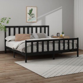 Estructura de cama de madera maciza de pino negra 200x200 cm en Camas y somieres | Comprar online en Foro24