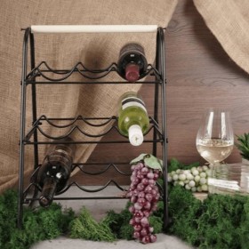 Home&Styling Botellero para 9 botellas metal negro y natural