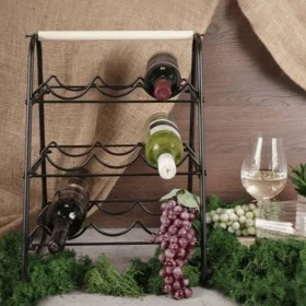 Home&Styling Wine rack for 9 bottles black and natural metal by , Wine racks - Ref: Foro24-447483, Price: 32,67 €, Discount: %