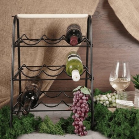 Home&Styling Wine rack for 9 bottles black and natural metal by , Wine racks - Ref: Foro24-447483, Price: 32,63 €, Discount: %