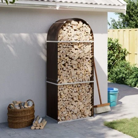 Brown galvanized steel log holder 80x45x190 cm by , Firewood bags and holders - Ref: Foro24-364570, Price: 59,13 €, Discount: %