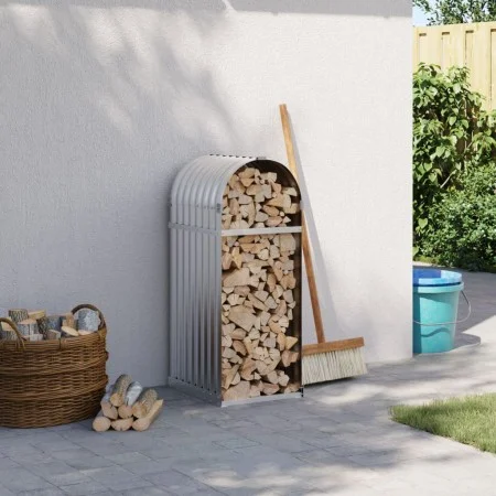 Silver galvanized steel log holder 40x45x100 cm by , Firewood bags and holders - Ref: Foro24-364587, Price: 42,00 €, Discount: %