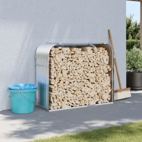 Holzhalter aus silber verzinktem Stahl, 120 x 45 x 100 cm von , Brennholztaschen und -halter - Ref: Foro24-364593, Preis: 47,...