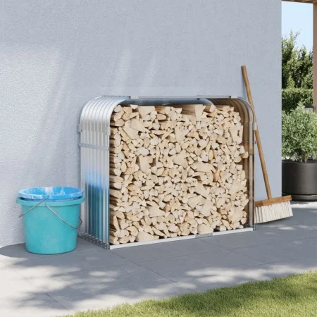Holzhalter aus silber verzinktem Stahl, 120 x 45 x 100 cm von , Brennholztaschen und -halter - Ref: Foro24-364593, Preis: 47,...