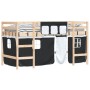 Cama alta niños con cortinas madera pino blanco negro 90x200 cm