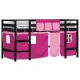 Cama alta para niños con cortinas madera pino rosa 90x200 cm de , Camas y somieres - Ref: Foro24-3206972, Precio: 196,89 €, D...