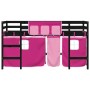 Cama alta para niños con cortinas madera pino rosa 90x200 cm de , Camas y somieres - Ref: Foro24-3206972, Precio: 196,89 €, D...