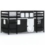Cama alta niños con cortinas madera pino blanco negro 90x200 cm