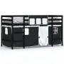Cama alta niños con cortinas madera pino blanco negro 90x200 cm de , Camas y somieres - Ref: Foro24-3206970, Precio: 197,17 €...