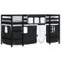 Cama alta niños con cortinas madera pino blanco negro 90x200 cm